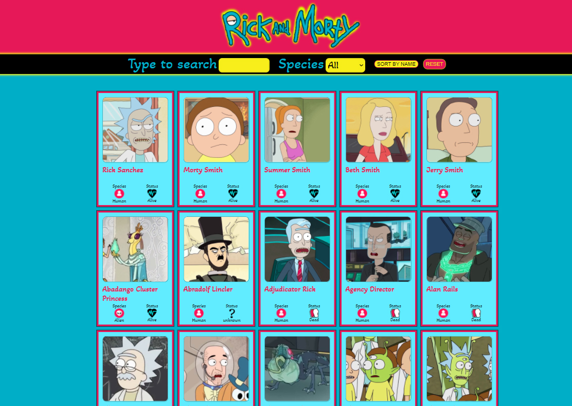 Screenshot of Rick & Morty web